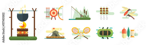 Camping Icon and Object for Outdoor Expedition Vector Set