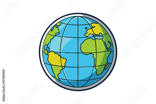 Colorful cartoon globe illustration representing Earth, geography, and global concepts with a clean and minimalist design on a white background
