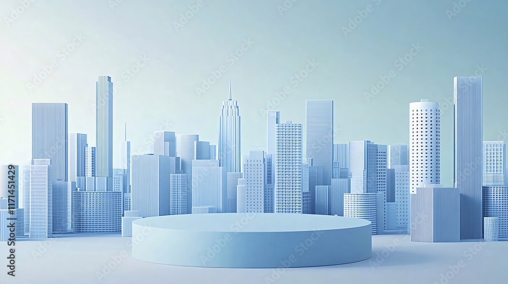 Minimalist city skyline backdrop with platform. Minimalist city skyline backdrop with platform.
