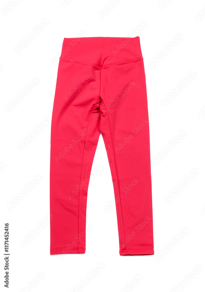 Red women's leggings isolated on white, top view Red women's leggings isolated on white, top view