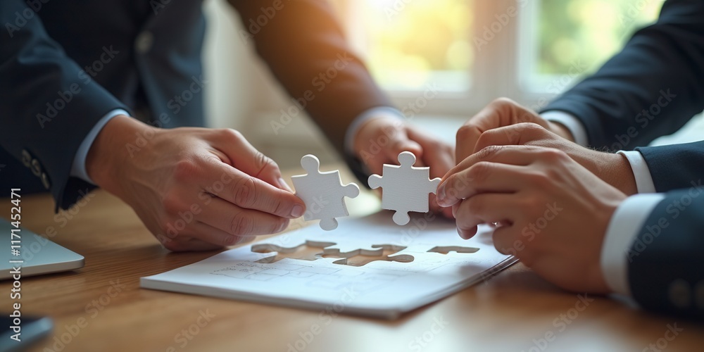 Business Teamwork: Connecting Puzzle Pieces Business Teamwork: Connecting Puzzle Pieces
