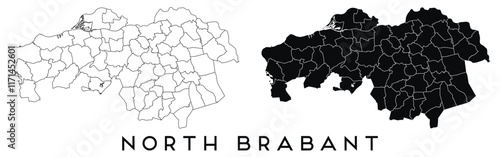 North Brabant map of regions districts vector black on white and outline