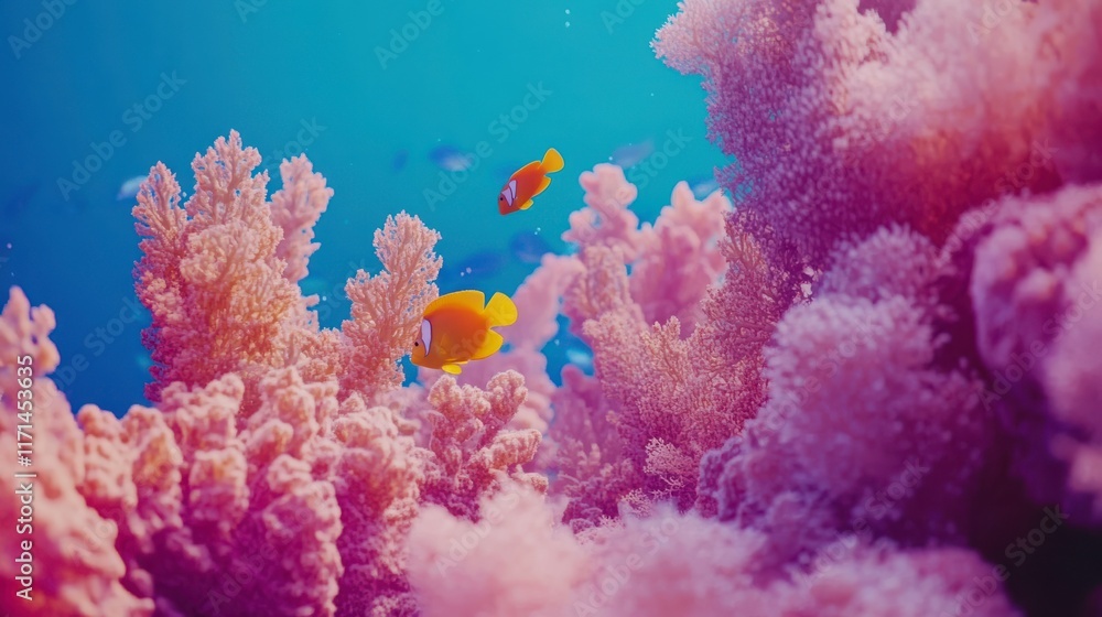Fototapeta premium Vibrant Coral Reef Under Clear Deep Sea Water