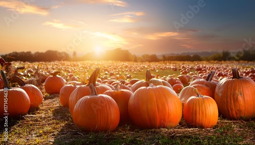 Autumn Sunset Pumpkin Patch Fall Harvest Thanksgiving