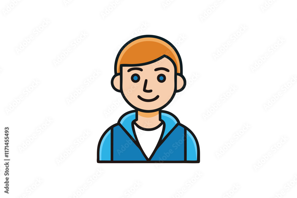 Cartoon icon of a smiling male avatar in vibrant colors, perfect for profile, app, or UI design on a white background