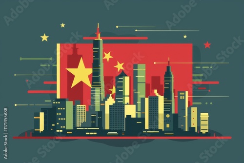 China cityscape with stars and skyline