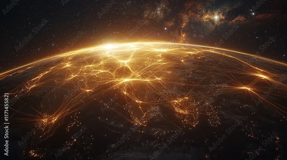 Obraz premium Global Connectivity and Technology Network Visualization