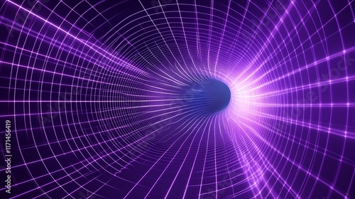Abstract Purple Grid Tunnel Digital Art Design