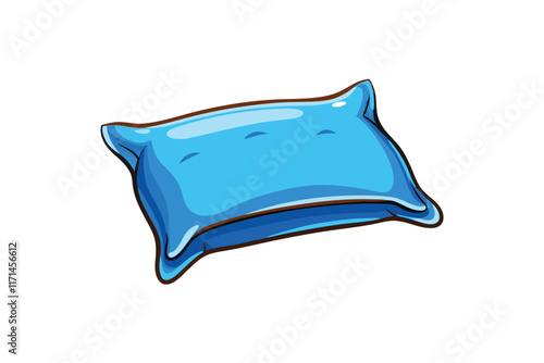 Creative cartoon illustration of a blue pillow icon with a soft and fluffy design on a white background, perfect for bedding themes