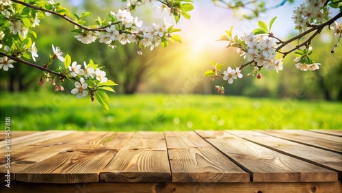 Spring Blossoms and Wooden Tabletop Nature's Tranquility