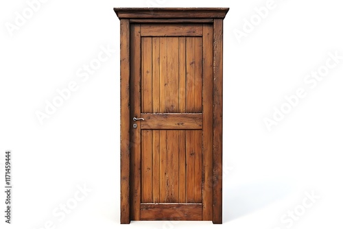 Old wooden door isolated on white background with clipping path. photo