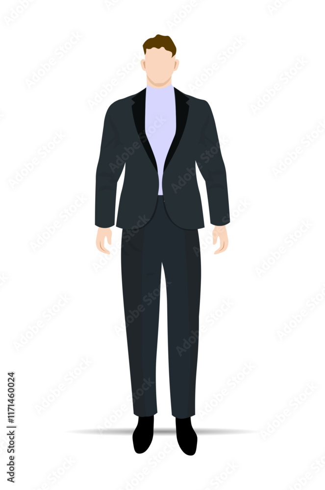 Young modern man in a gray business suit. Cartoon character employee, office worker, entrepreneur. Vector illustration. Not AI generated Young modern man in a gray business suit. Cartoon character employee, office worker, entrepreneur. Vector illustration. Not AI generated