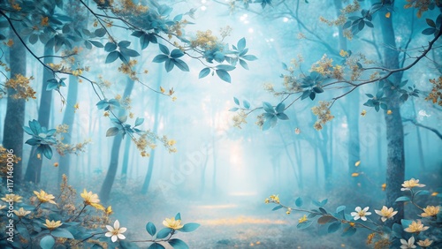 Misty Forest Bloom Teal and Gold Floral Fantasy