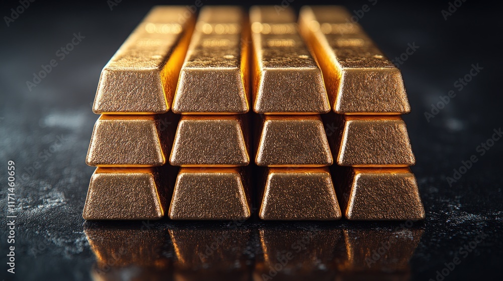 Stacked gold bars, shiny, reflecting light. Stacked gold bars, shiny, reflecting light.