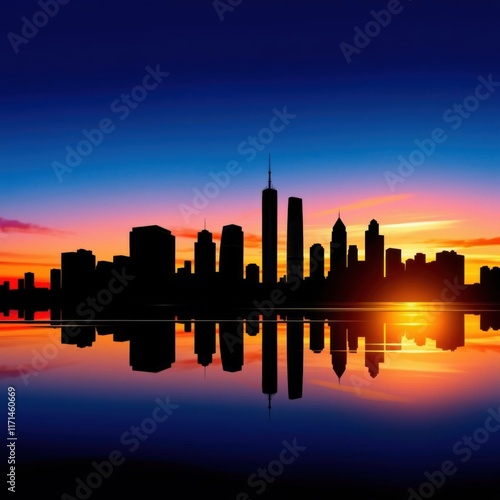 Watercolor city illustration of minneapolis famous buildings generative ai skyline silhouette 