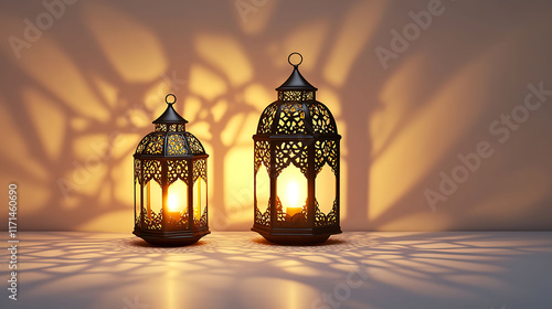 Ramadan golden aesthetic background with a lantern, Holy Ramadan Kareem concept, high resolution realistic image