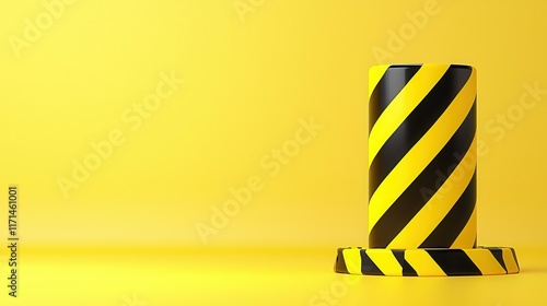 Close-up of cautionary barrier at construction site with yellow background photo