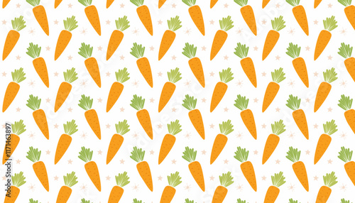 Carrot seamless pattern. Organic food background. Vegetable wallpaper.