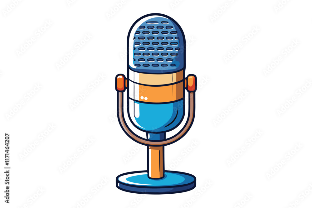 Cartoon styled studio microphone graphic with intricate details and modern design, perfect for music and podcast related projects Cartoon styled studio microphone graphic with intricate details and modern design, perfect for music and podcast related projects
