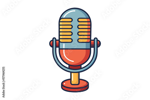 Retro inspired studio microphone illustration with vibrant colors and bold outlines, isolated on a white background for creative use