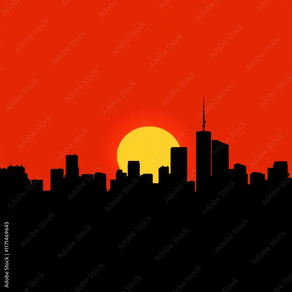 A city skyline obscured by thick smog and pollution skyline silhouette A city skyline obscured by thick smog and pollution skyline silhouette
