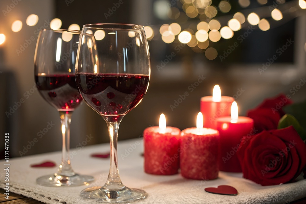 Romantic Wine Setup with Candles and Rose Romantic Wine Setup with Candles and Rose