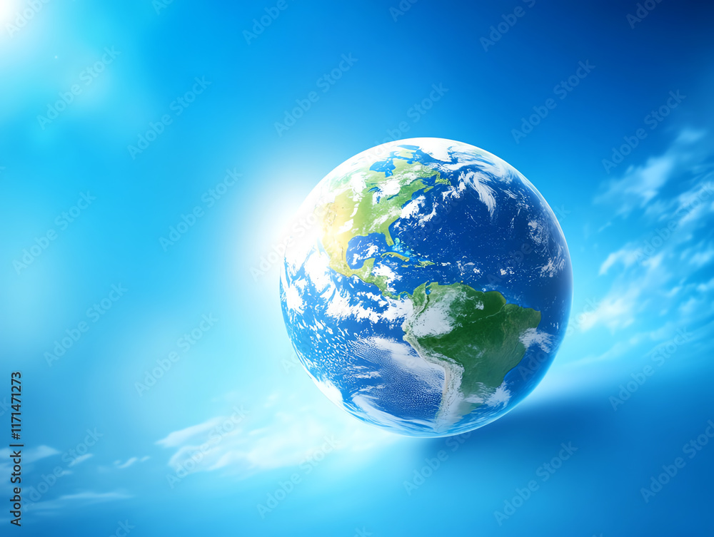Beautiful Earth globe on a blue background with clouds, symbolizing nature and climate. Beautiful Earth globe on a blue background with clouds, symbolizing nature and climate.