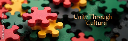 Unity through culture with colorful puzzle pieces. Concept for Black History Month, collaboration, and diversity photo