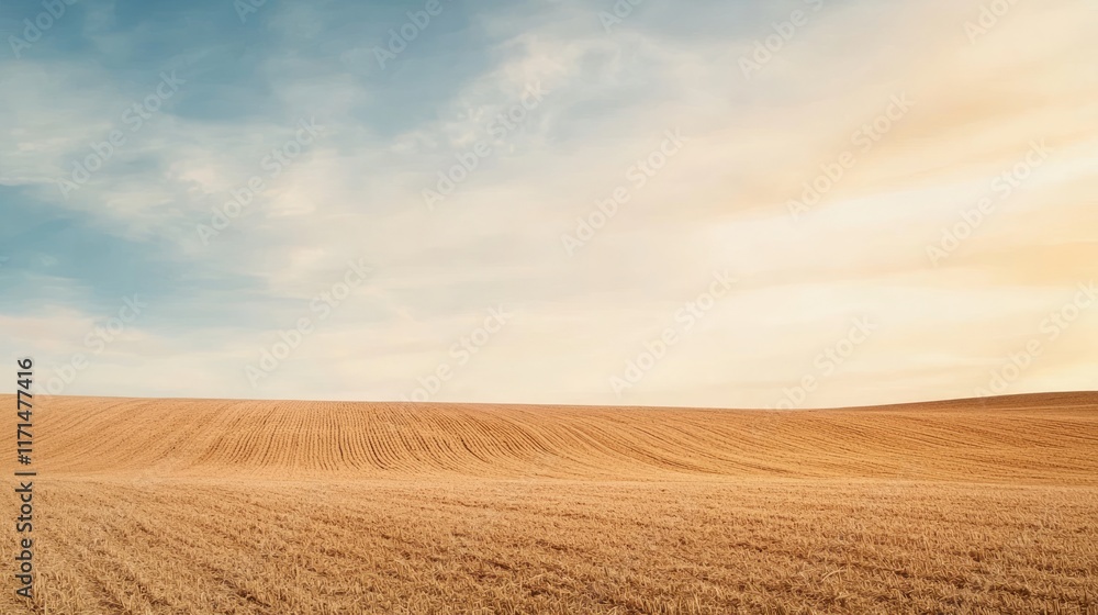 Fototapeta premium Agricultural Cinematic Beauty: Tractor Plowing Wide Field under Vast Skyline - Ultra-Detailed Image