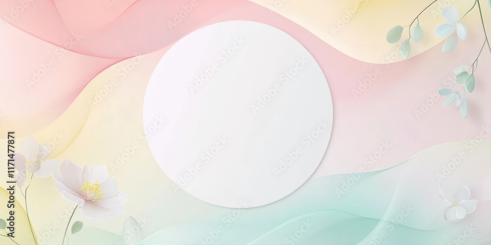 Obraz premium Delicate floral arrangement on pastel colors with a blank circle for text or design