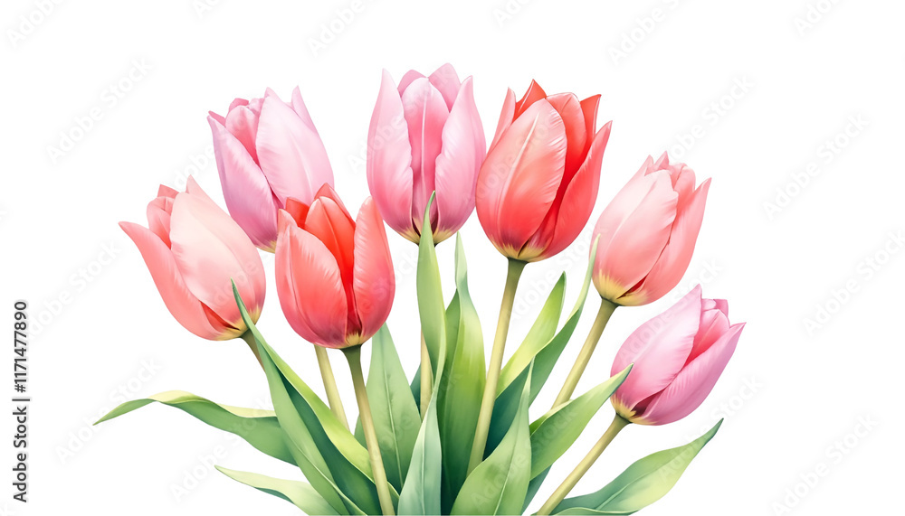 Naklejka premium Pink & Coral Tulips Bouquet - Spring Flowers - Soft Pastels
