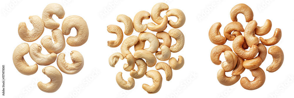Set of cashew nuts isolated on a transparent background Set of cashew nuts isolated on a transparent background
