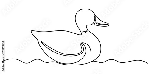 continuous line vector illustration design of one swimming duck, One continuous single line of wood duck swimming in river. Famous bird line art isolated on white background, Duck in one continuous. 