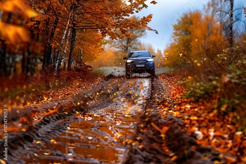 Colorful Autumn Drive through Forest Foliage photo