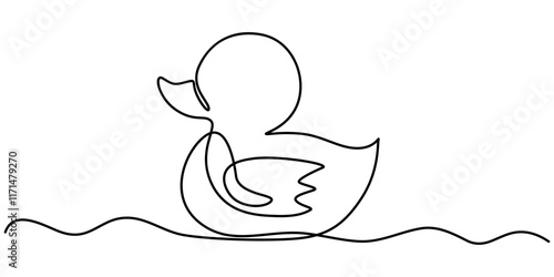 continuous line vector illustration design of one swimming duck, One continuous single line of wood duck swimming in river. Famous bird line art isolated on white background, Duck in one continuous. 