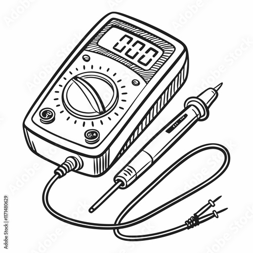 multimeter. in hand drawn doodle style. Sketch. Isolated on a white background. Vector illustration