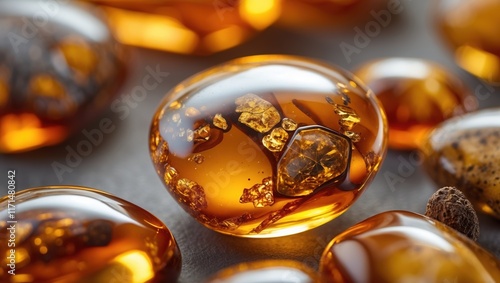 Artistic Translucent Amber Stones with Golden Hues