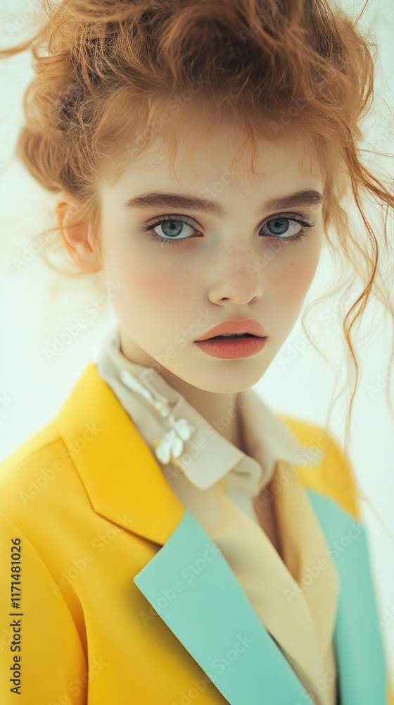 Fashionable Redhead in Yellow Blazer with Soft Lighting and Modern Style Fashionable Redhead in Yellow Blazer with Soft Lighting and Modern Style