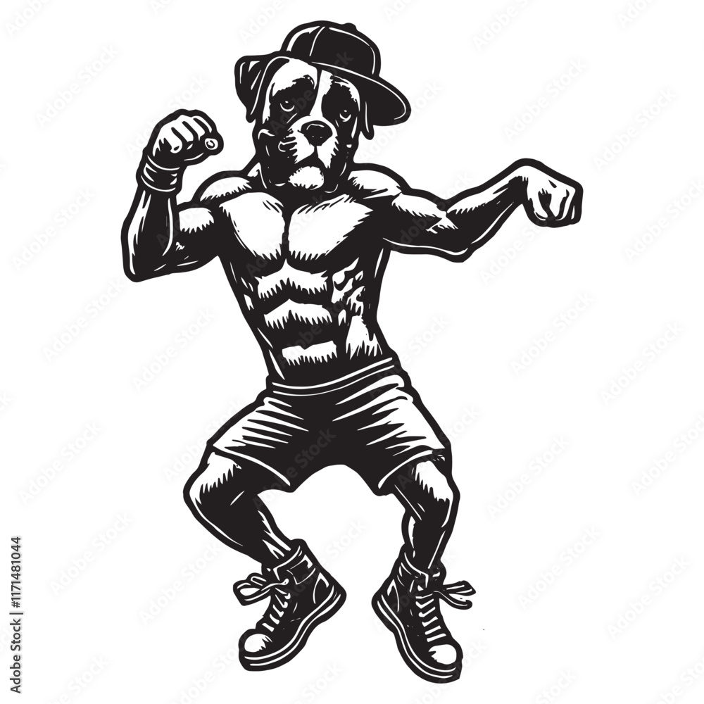 Fototapeta premium Boxer Dog dancing Design Svg