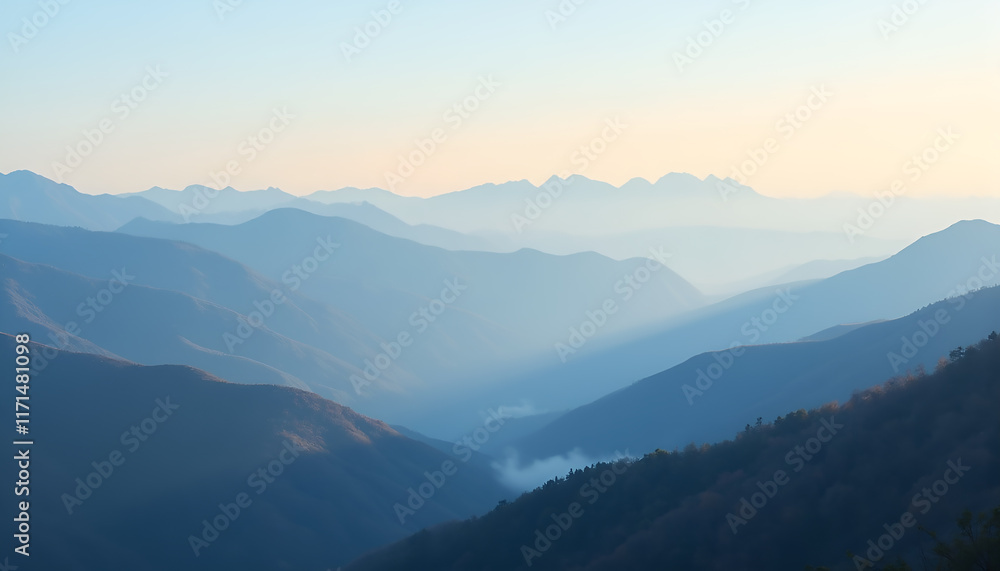 Obraz premium Serene Blue Mountains at Dawn Landscape - Soft
