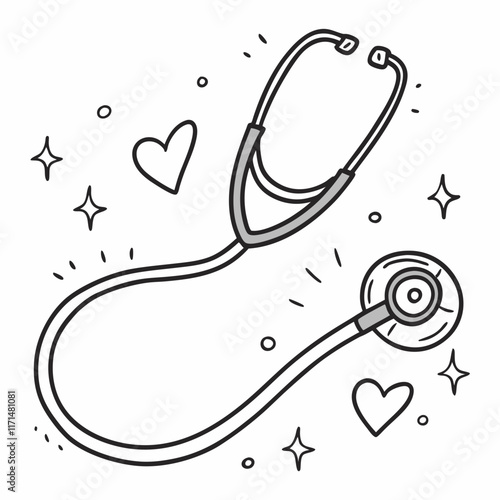 stetoskop. in hand drawn doodle style. Sketch. Isolated on a white background. Vector illustration