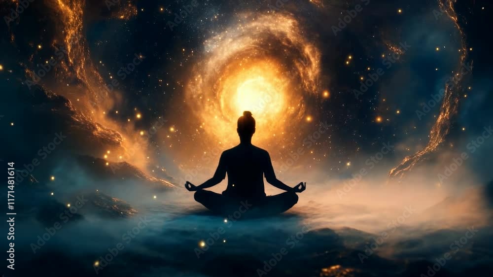 Cosmic Meditation: A Silhouette of Serenity Amidst Celestial Wonders Cosmic Meditation: A Silhouette of Serenity Amidst Celestial Wonders