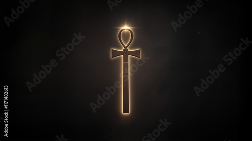 Hieroglyphic engraved ankh symbol glowing photo