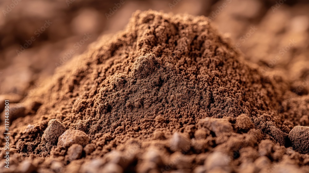 Close-Up of Rich Brown Cocoa Powder Pile Perfect for Baking and Confectionery Close-Up of Rich Brown Cocoa Powder Pile Perfect for Baking and Confectionery