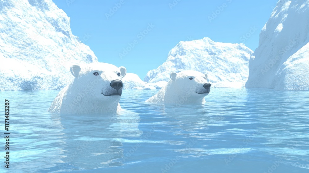Fototapeta premium Polar Bears Navigating Shrinking Icebergs in Arctic Waters