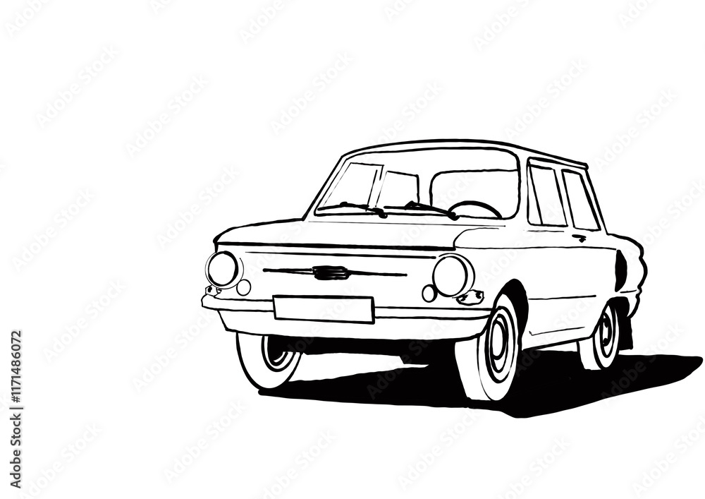 Obraz premium Retro car on a white background. Side view, illustration.
