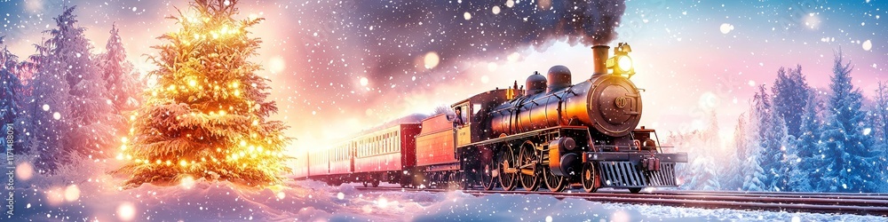 Fototapeta premium A train speeding through a winter landscape.