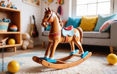  playground room Wooden Rocking Horse in Playroom