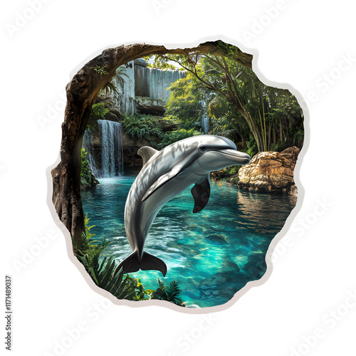 Animal, Fish, Dolphin, River, Water, Nature, Amazon, Forest, Art, Image, with Transparent Background PNG, for Stickers, T-Shirt Print, Cap, Mug, Flip Flops, Mousepad, Transparent PNG photo