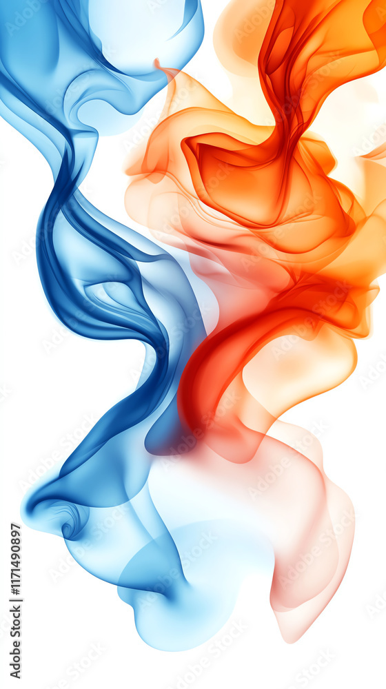 Obraz premium Flowing red and blue smoke on a white background, creating a mesmerizing abstract design.
